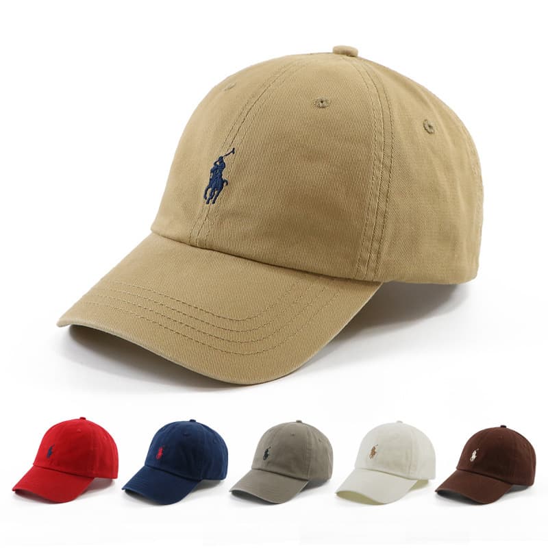 Khaki cap with navy embroidery
