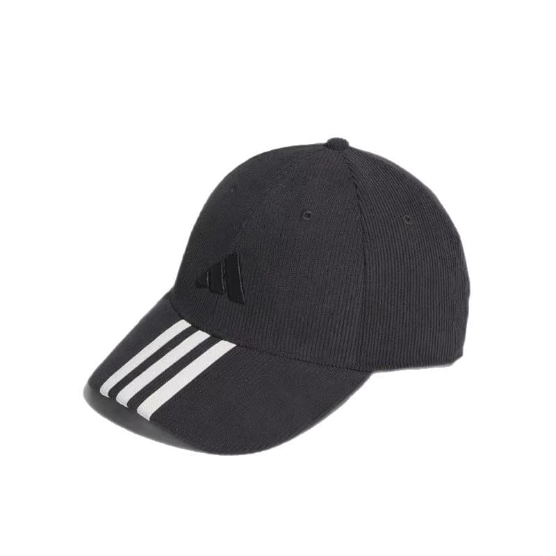 Black cap with white stripes